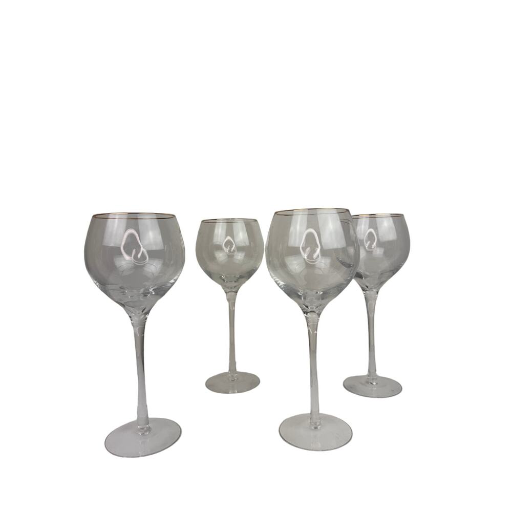 Vintage Set of 4 LENOX Gold Rim Wine Glasses Made In USA Balloon Glass Classic